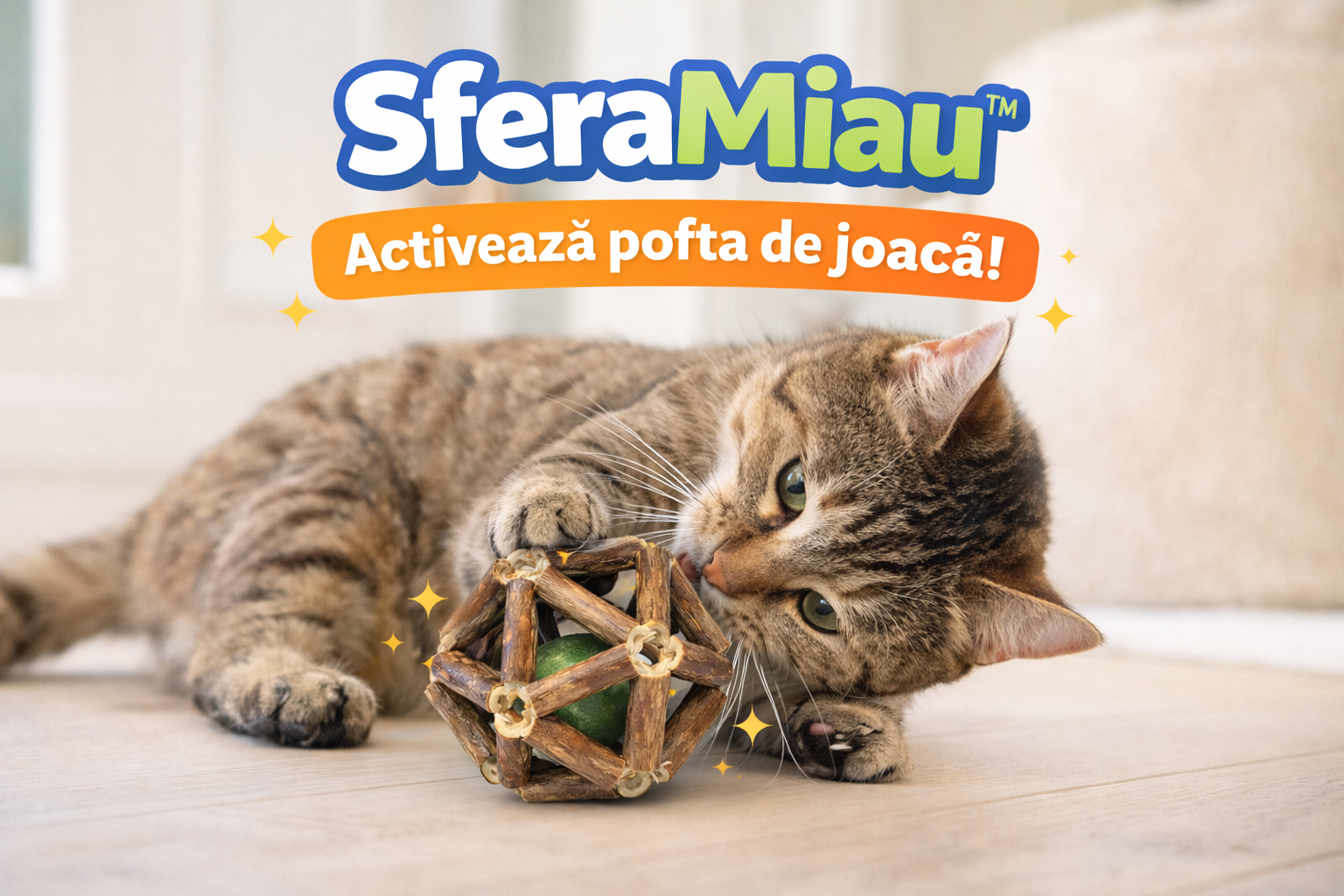 SferaMiau™ – Jucărie Interactivă Naturală pentru Pisici