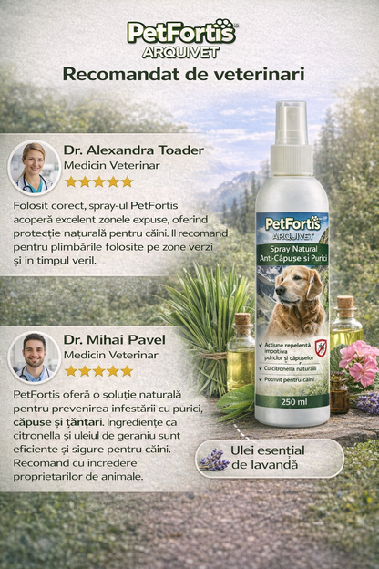 PetFortis™ Spray Natural Anti-Căpușe și Purici – 250 ml