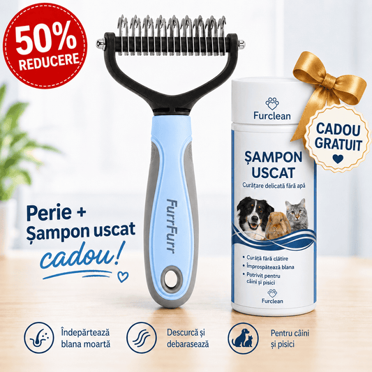 FurFurr – Perie Profesională pentru Câini și Pisici + Șampon Uscat Cadou