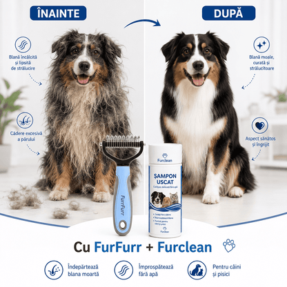 FurFurr – Perie Profesională pentru Câini și Pisici + Șampon Uscat Cadou