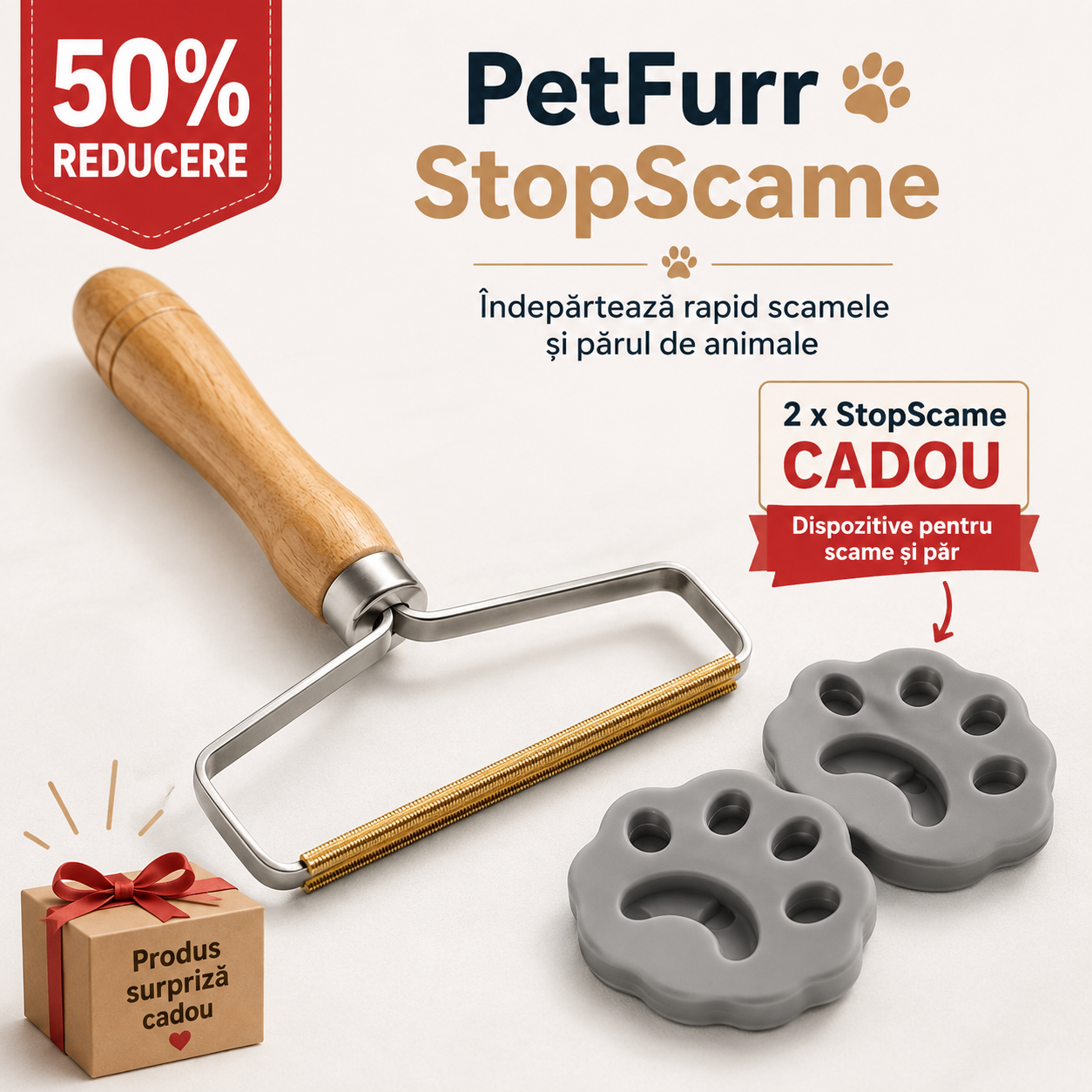PetFurr™ – Perie Profesională Anti-Păr pentru Câini și Pisici + 2x StopScame CADOU
