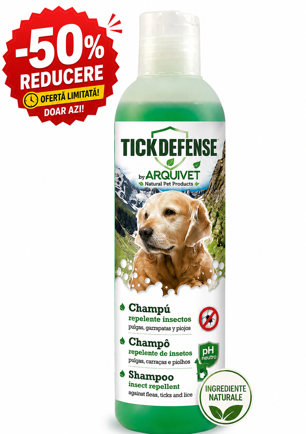 TickDefense™ – Șampon Natural Anti-Purici și Căpușe pentru Câini 6 LUNI PROTECȚIE