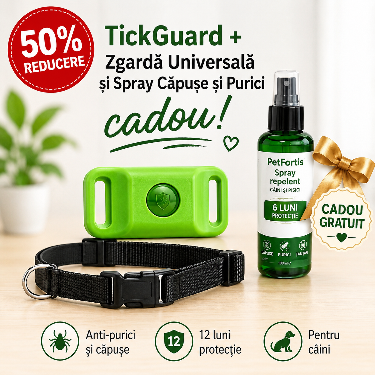 TickGuard™ – 12 Luni Protecție Naturală Anti-Purici și Căpușe