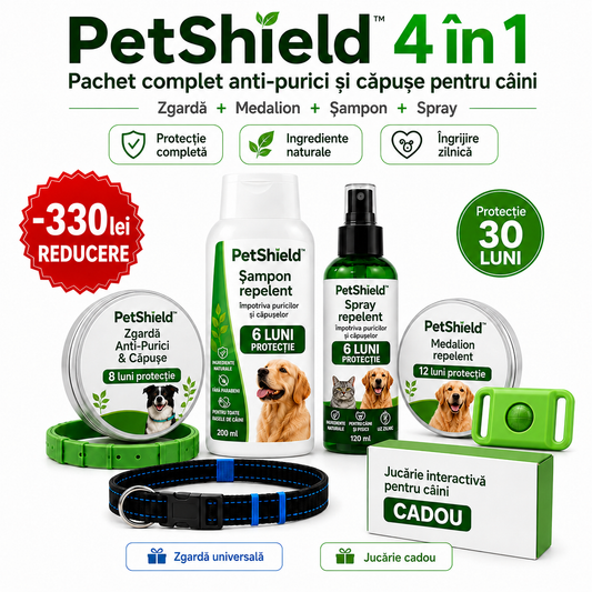 PetShield™ Defense Kit 4 în 1 Protectie Naturală Anti-purici și Căpușe Câini