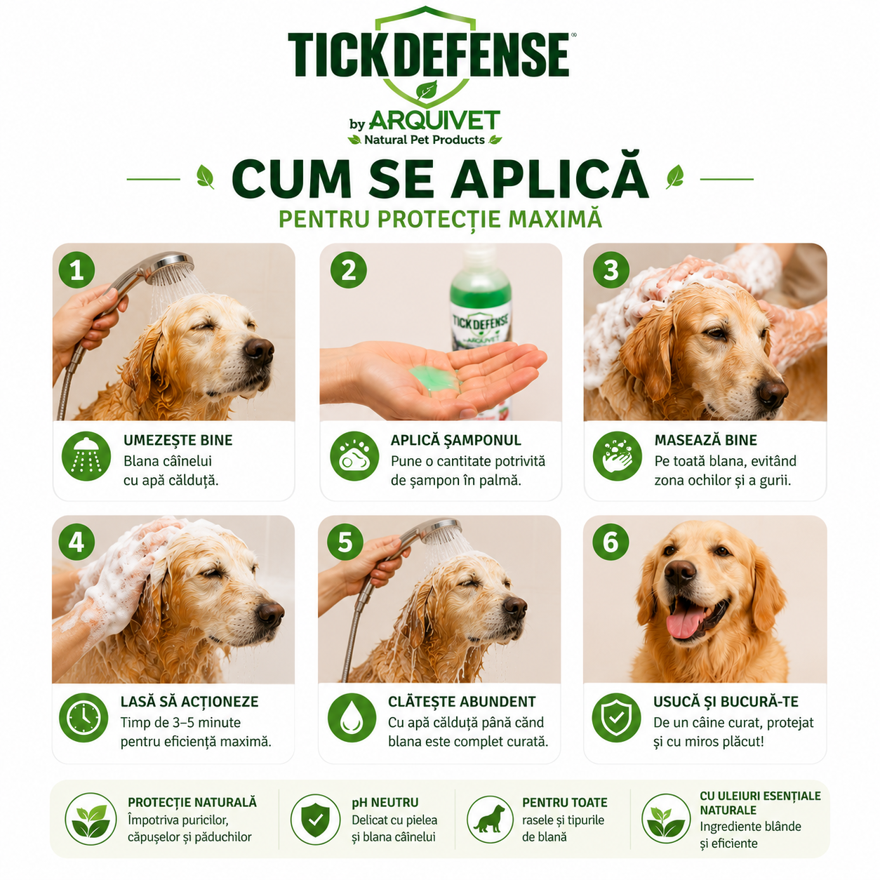 TickDefense™ – Șampon Natural Anti-Purici și Căpușe pentru Câini 6 LUNI PROTECȚIE